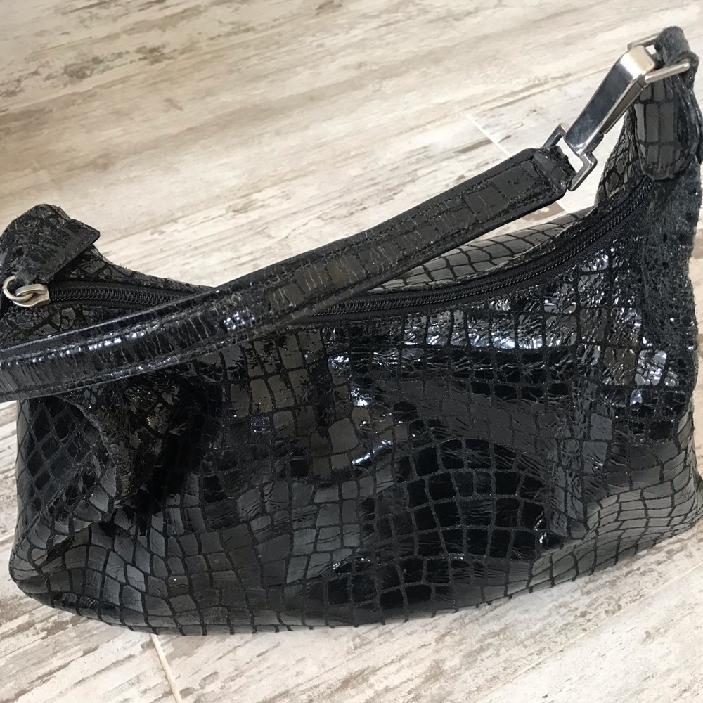 Minoronzoni Italy Blk Leather Crocodile Skin Purse